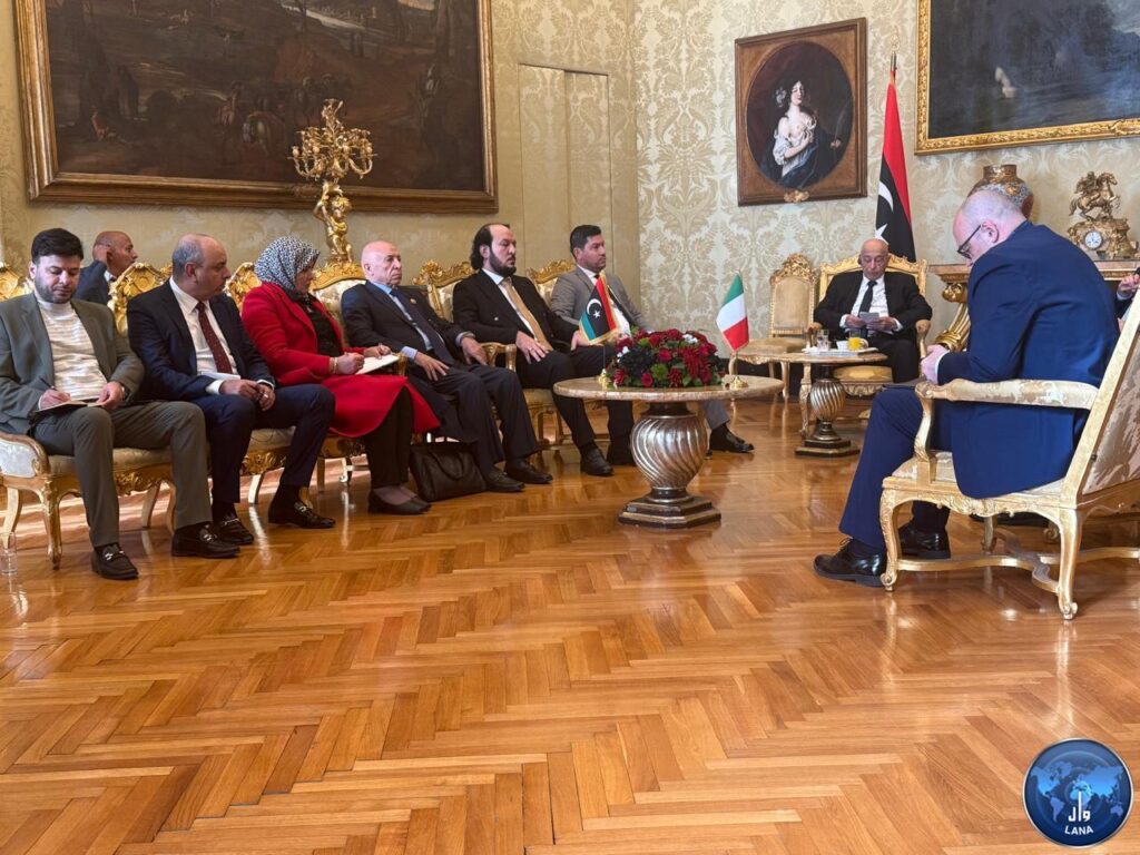 Agila Saleh, the speaker of the Libyan House of Representatives during a meeting with the Italian speaker of parliament Mr. Lorenzo Fontana in Rome. 28 November 2024. (LANA photo)