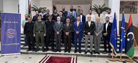 Libya Custom Authority Trainees with EUPAM officials after concluding a training session, 25 November 2024.