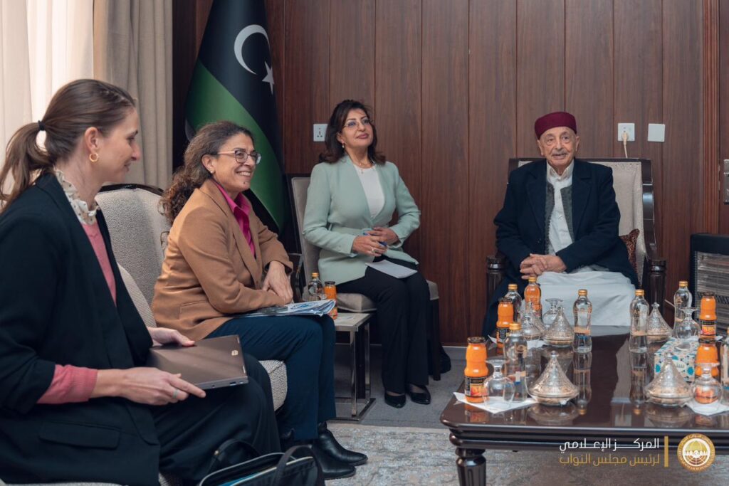 Speaker of HoR Agila Saleh meets DSRSG Stephanie Koury in Qubba in eastern Libya, 2 November 2024. (LANA photo)