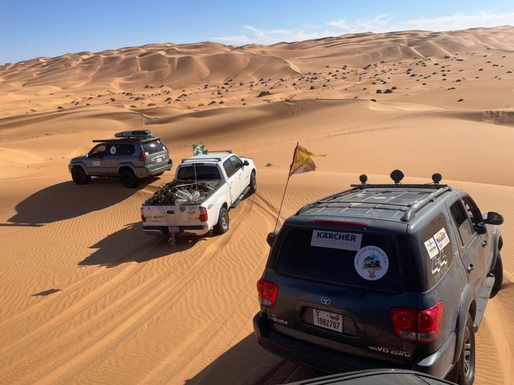 Maghadet Team prepares to start practical training in the middle of Zallaf sand dunes in the Libyan desert this week. 4 Dec. 2024. (MTORDT photo by Ashraf Gumati)