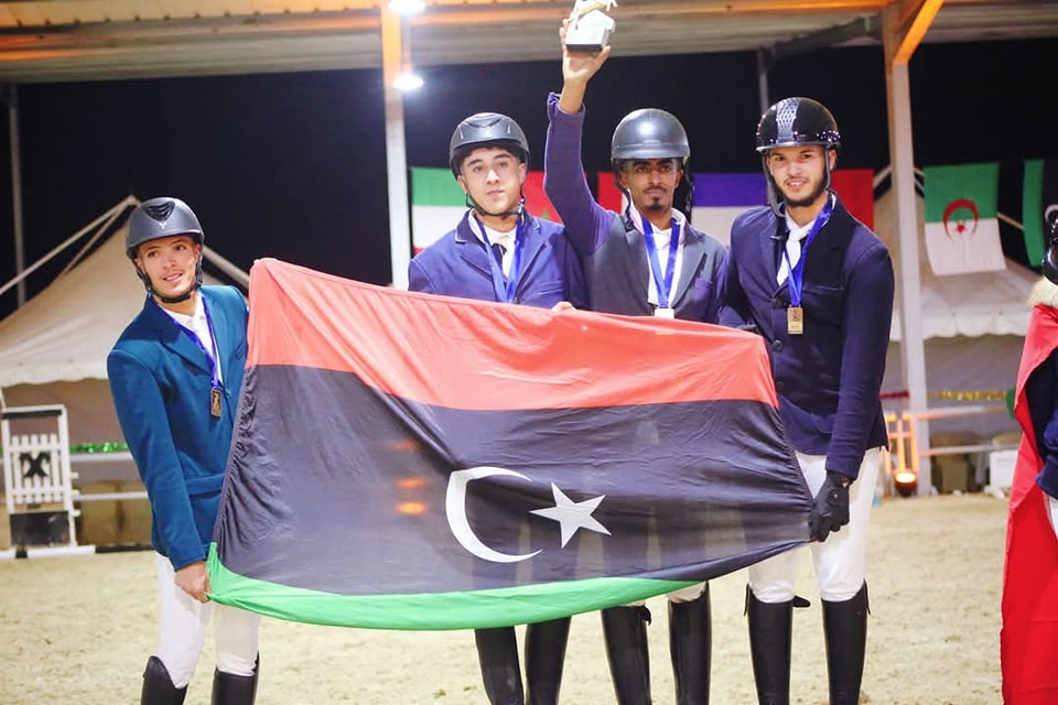 The Libyan national equestrian team receiving 15 gold, sliver and bronze medals in an international competition in Tunisia, 20-22 December 2024. (Libya Equestrian Federation photo)