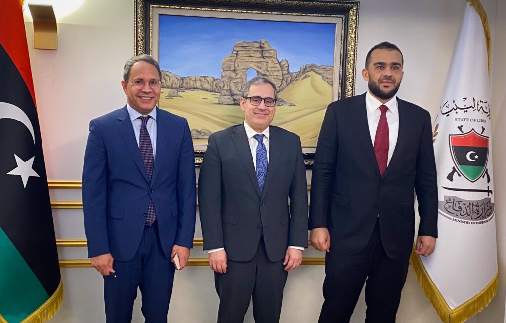 American Charge d'Affaires Jeremy Berndt, center, with Adel Juma and Adulsalam Zubi in Tripoli, 19 December 2024. (Embassy photo)