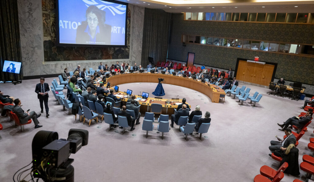 DSRSG Stephanie Kouri briefing the UNSC on the current Libyan situation, 16 December 2024. (UNSMIL photo)