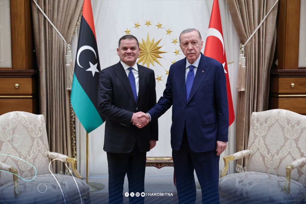 The head of GNU Abdulhamid Dbeibah, Left, meets with the Turkish President Recep Tayyip Erdogan in Ankara, 15 January 2025. (Hakomitna photo)