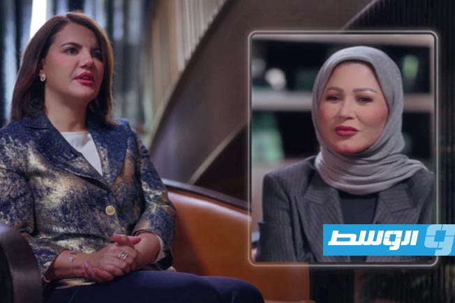 Al Jazeera presenter Khadija Benguenna, Right, and dismissed FM Najla Al-Mangoush during an interview that led to protests against PM Dbeibah, 6 January 2025. (Alwasat still from video)