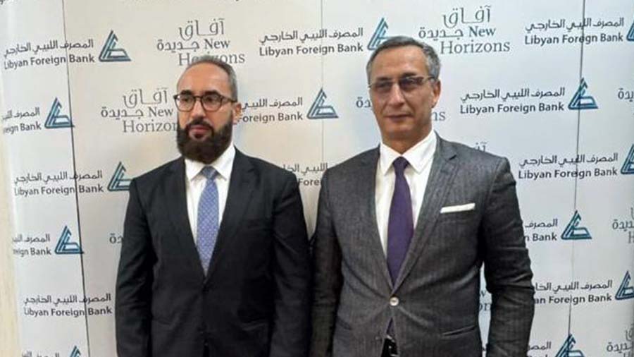 The new LFB's CEO Mohamed Mustafa Elamari, Left, replacing Khaled Algonsel, Right, 5 January 2025. (File photo)